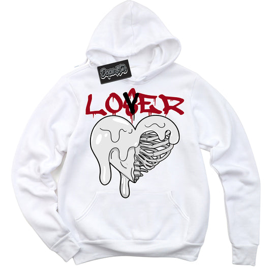 Cool White Hoodie with “Lover Loser” design that Perfectly Matches Black Toe Reimagined 1s Jordans.
