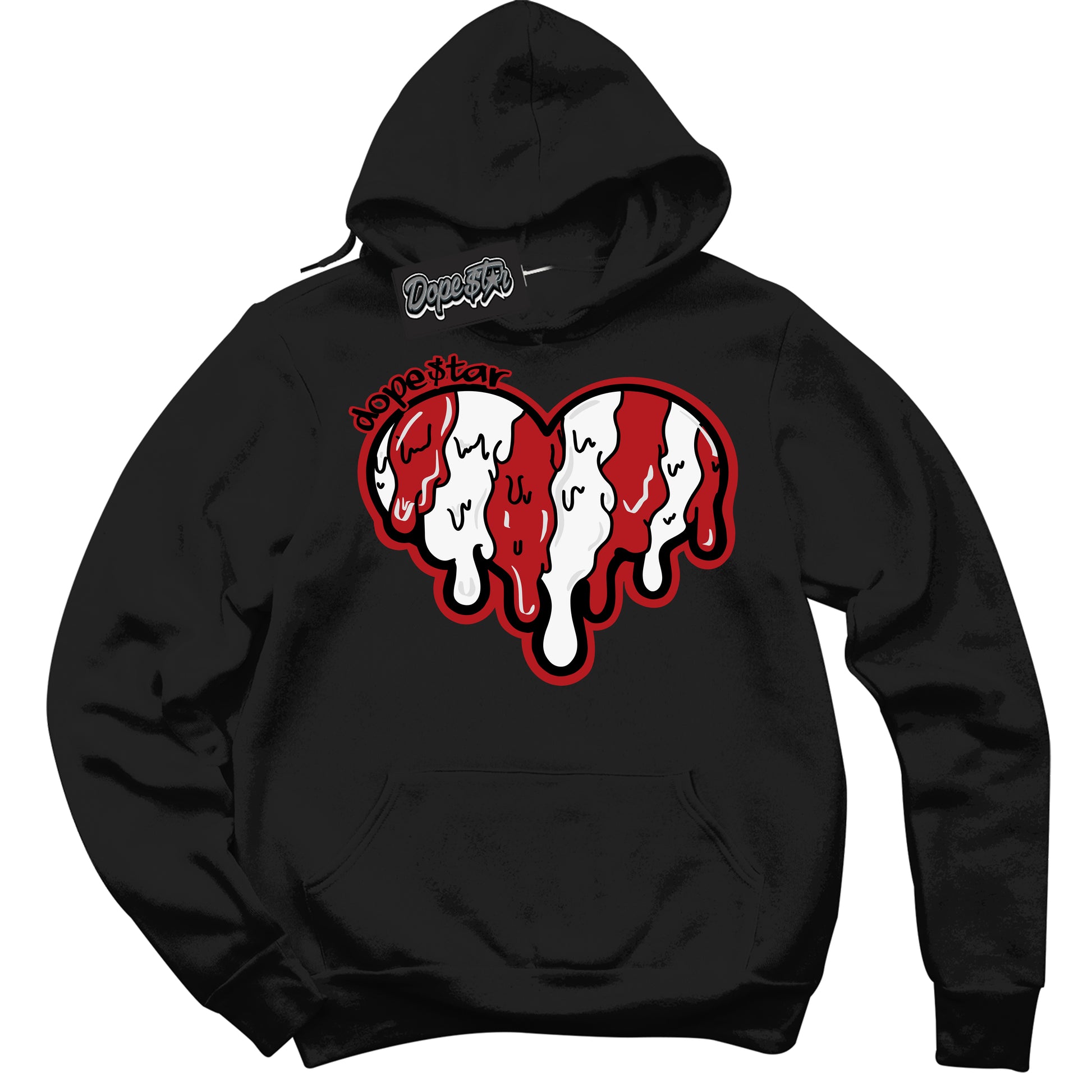 Cool Black Hoodie with “Melting Heart” design that Perfectly Matches Black Toe Reimagined 1s Jordans.
