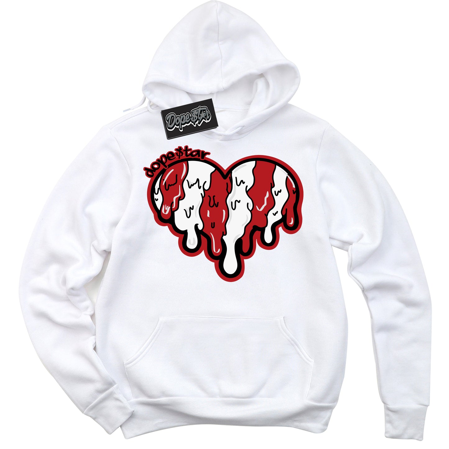 Cool White Hoodie with “Melting Heart” design that Perfectly Matches Black Toe Reimagined 1s Jordans.
