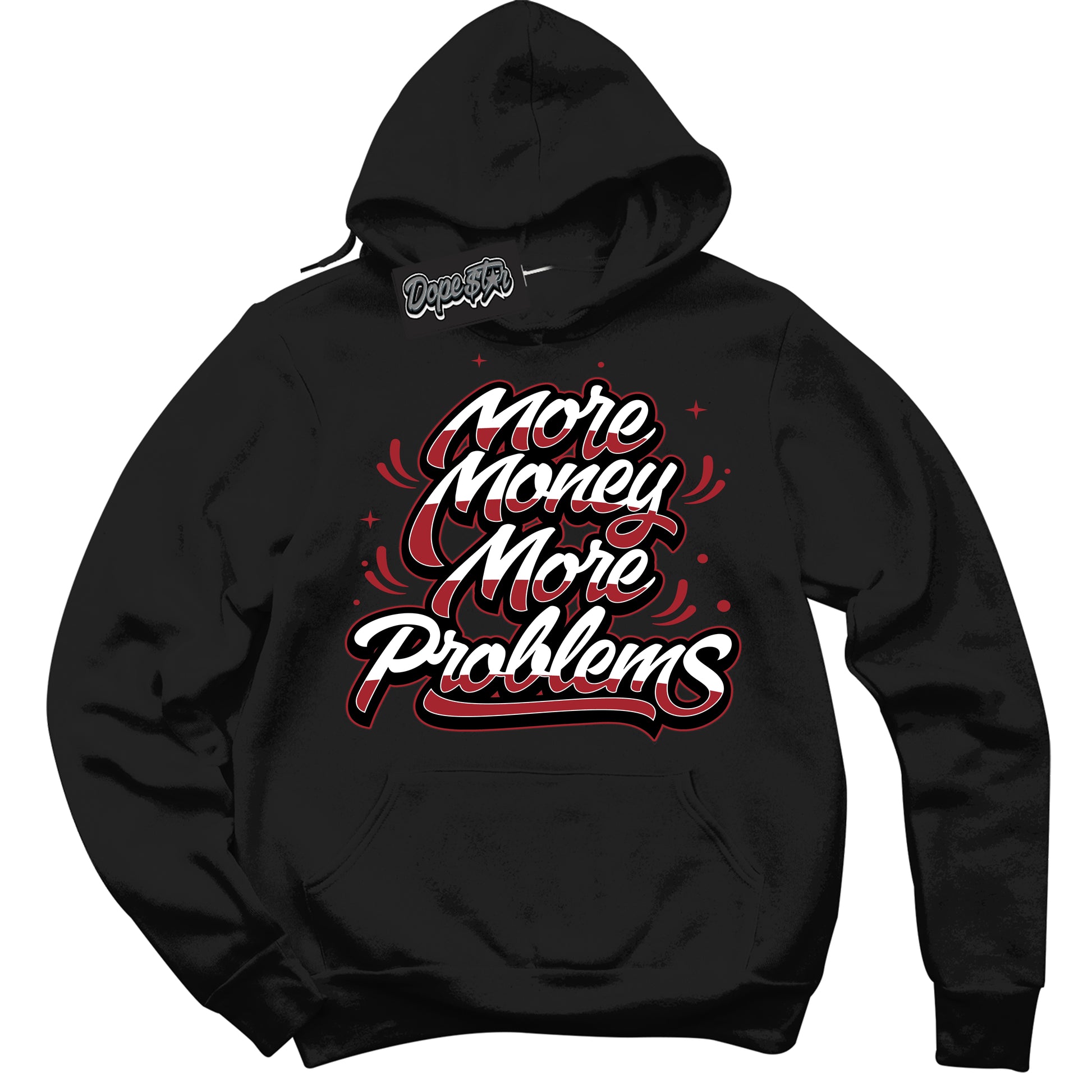 Cool Black Hoodie with “More Money More Problems” design that Perfectly Matches Black Toe Reimagined 1s Jordans.