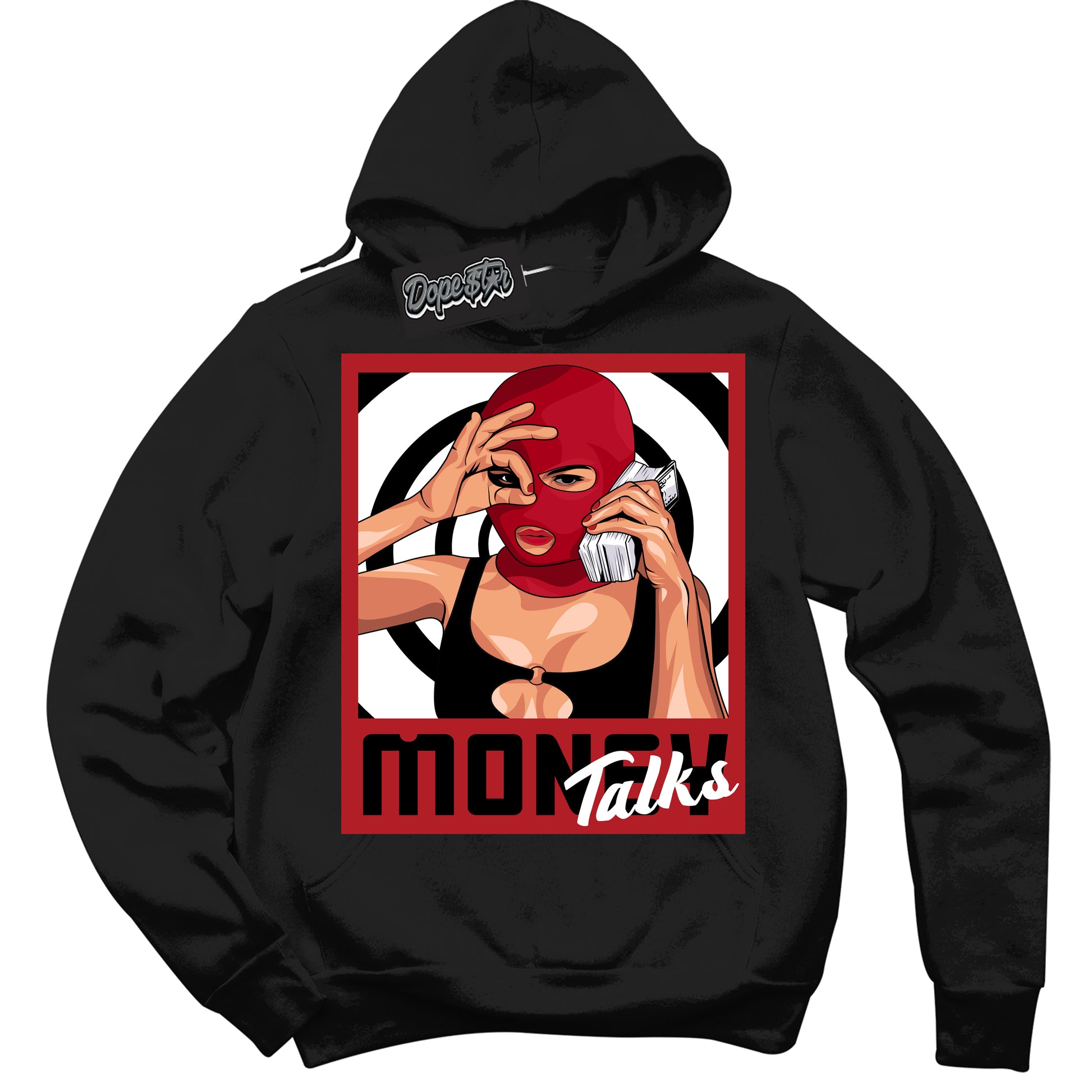 Cool Black Hoodie with “Money Talks” design that Perfectly Matches Black Toe Reimagined 1s Jordans.
