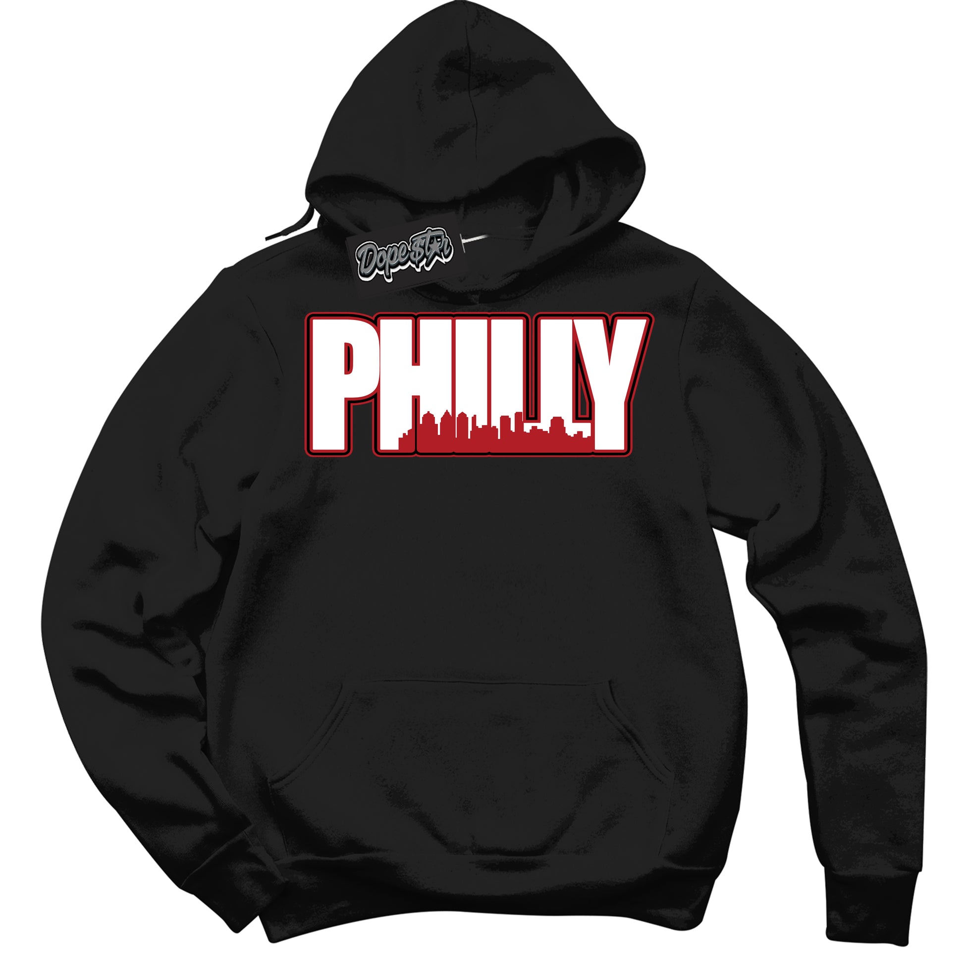 Cool Black Hoodie with “Philly” design that Perfectly Matches Black Toe Reimagined 1s Jordans.
