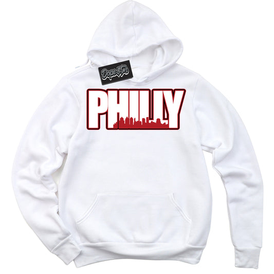 Cool White Hoodie with “Philly” design that Perfectly Matches Black Toe Reimagined 1s Jordans.
