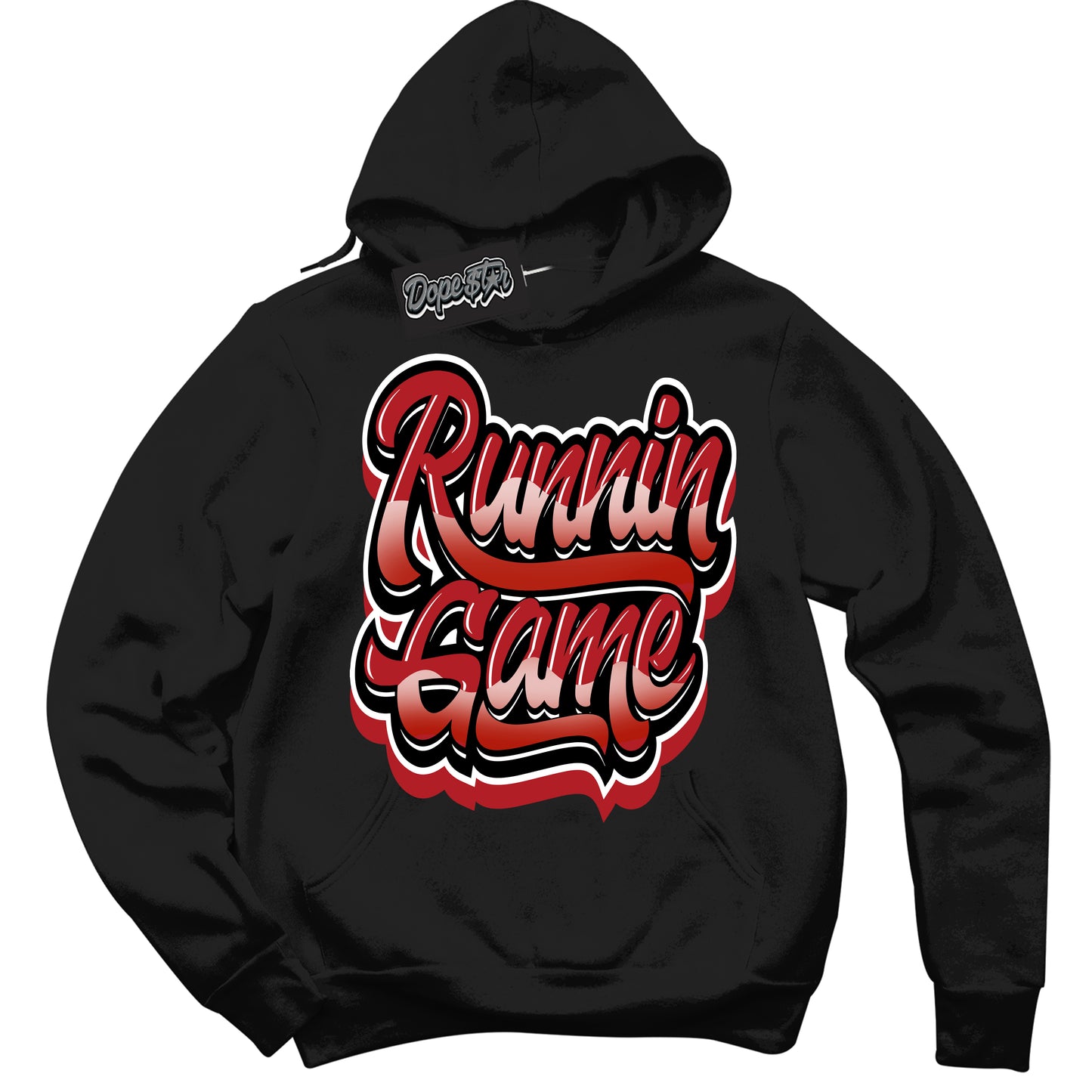 Cool Black Hoodie with “Running Game” design that Perfectly Matches Black Toe Reimagined 1s Jordans.