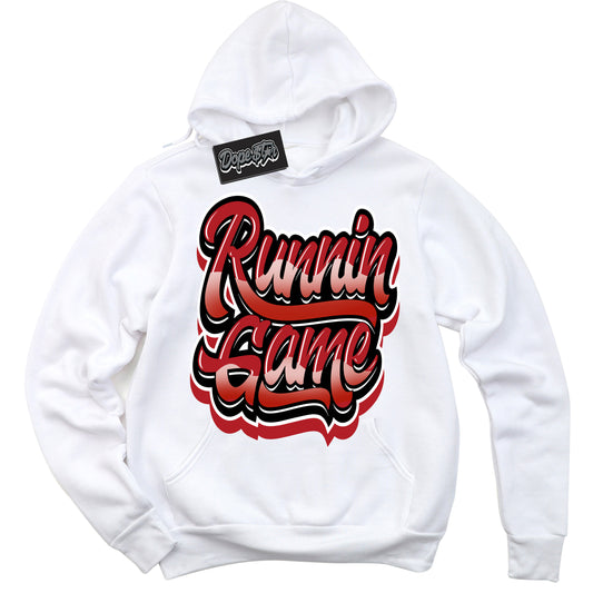 Cool White Hoodie with “Running Game” design that Perfectly Matches Black Toe Reimagined 1s Jordans.