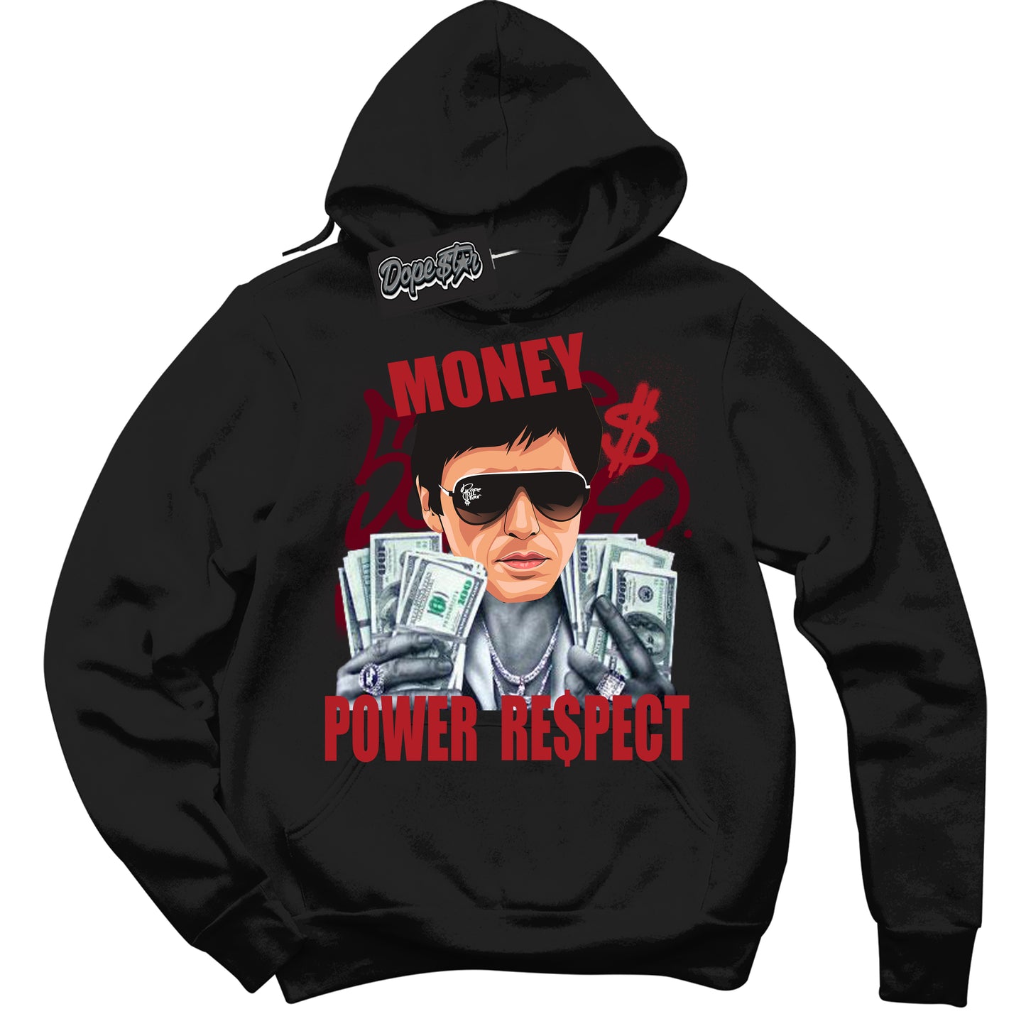 Cool Black Hoodie with “Tony Montana” design that Perfectly Matches Black Toe Reimagined 1s Jordans.
