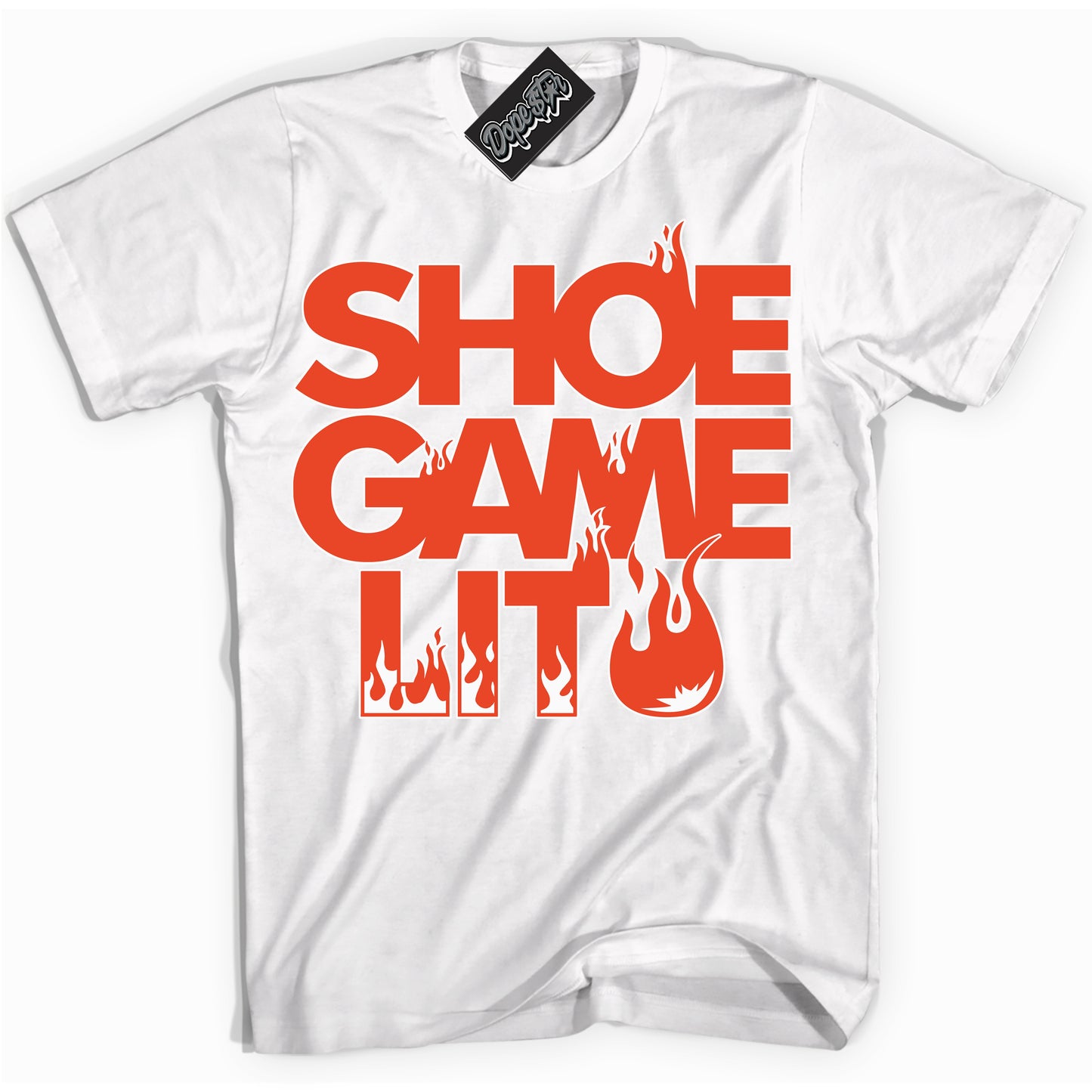 Cool White Shirt with “Shoe Game Lit” design that perfectly matches Cosmic Clay Dunk.
