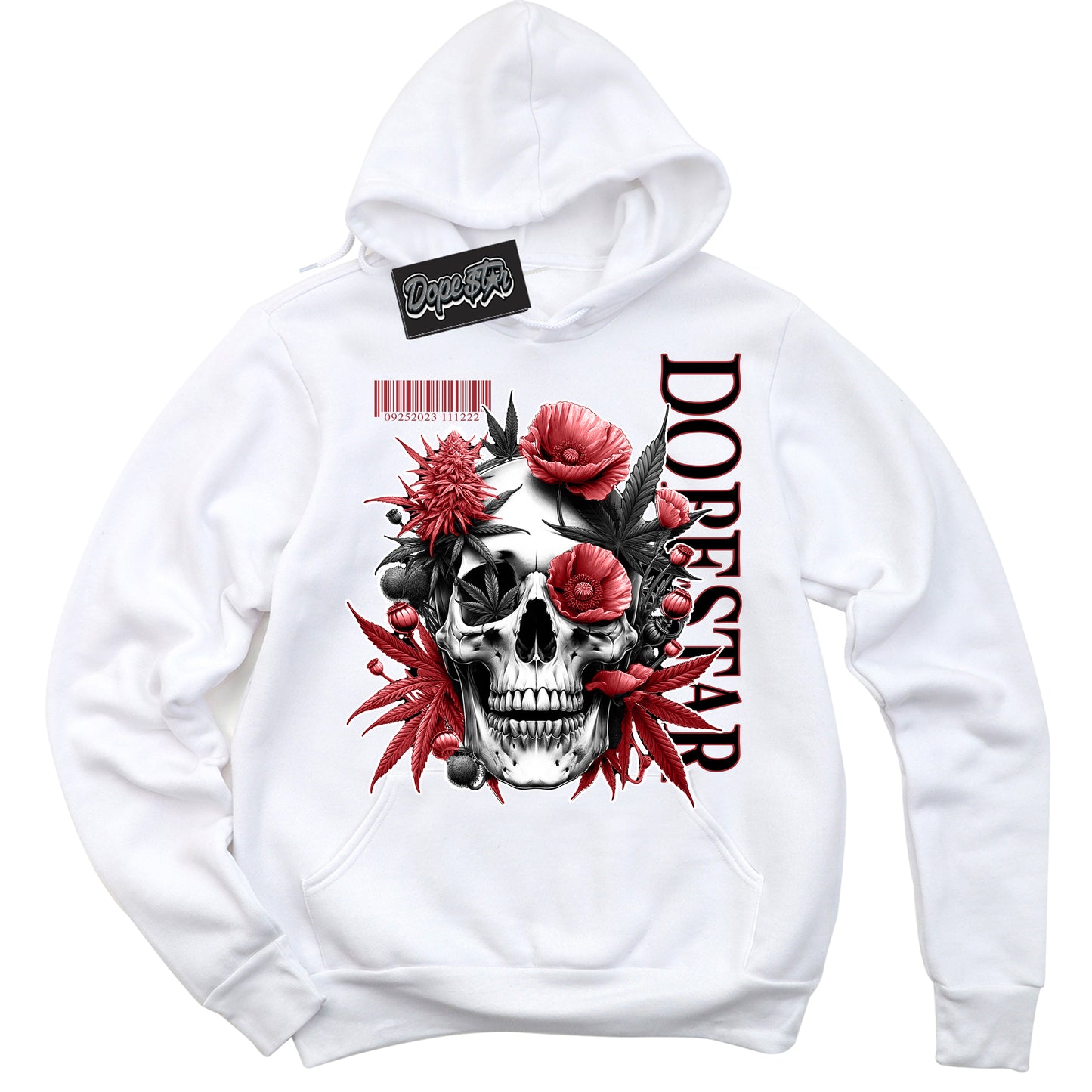 Cool White Hoodie with “Skull Poppies” design that Perfectly Matches Black Toe Reimagined 1s Jordans.