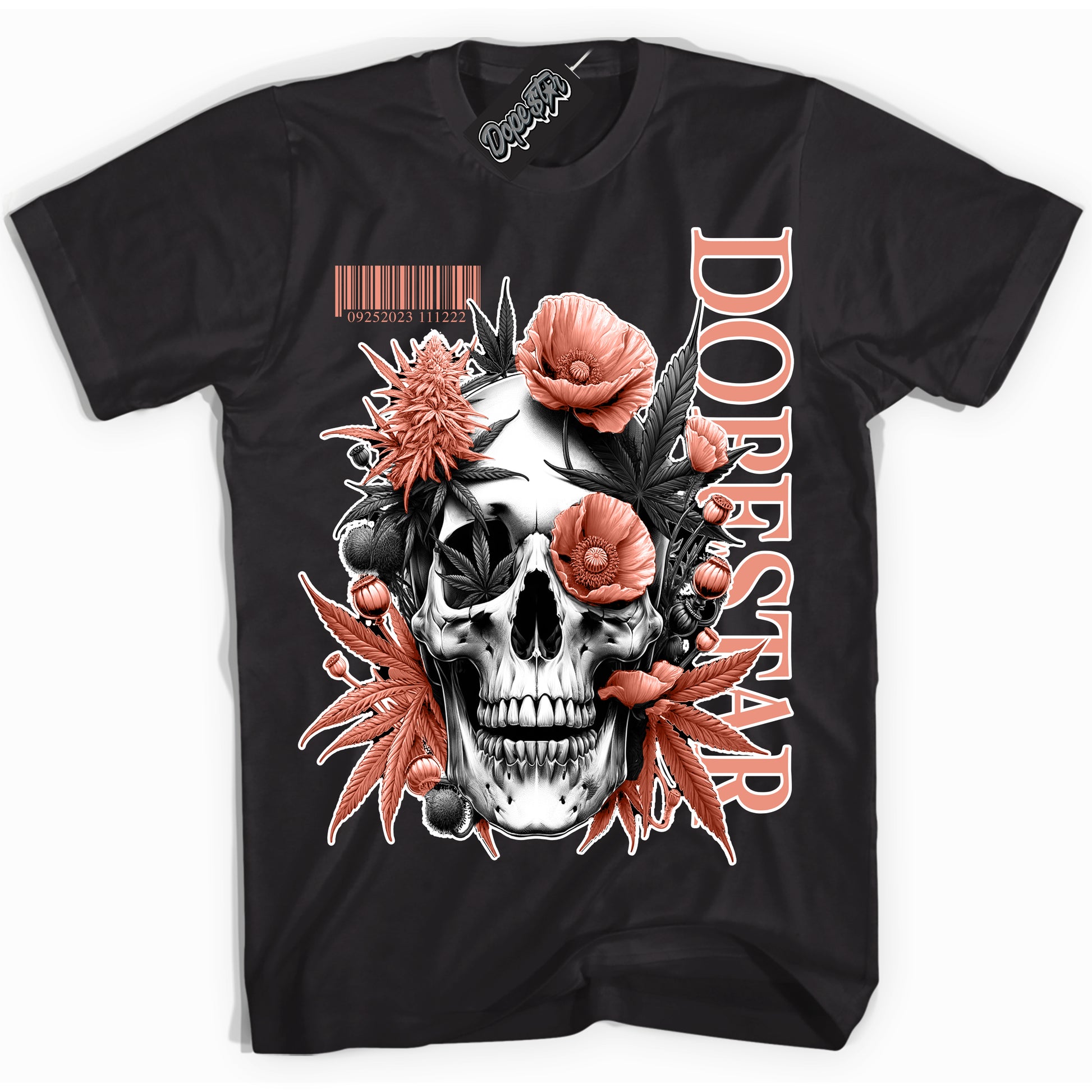Cool Black Shirt with “Skull Poppies” design that perfectly matches Light Wild Mango Dunk.
