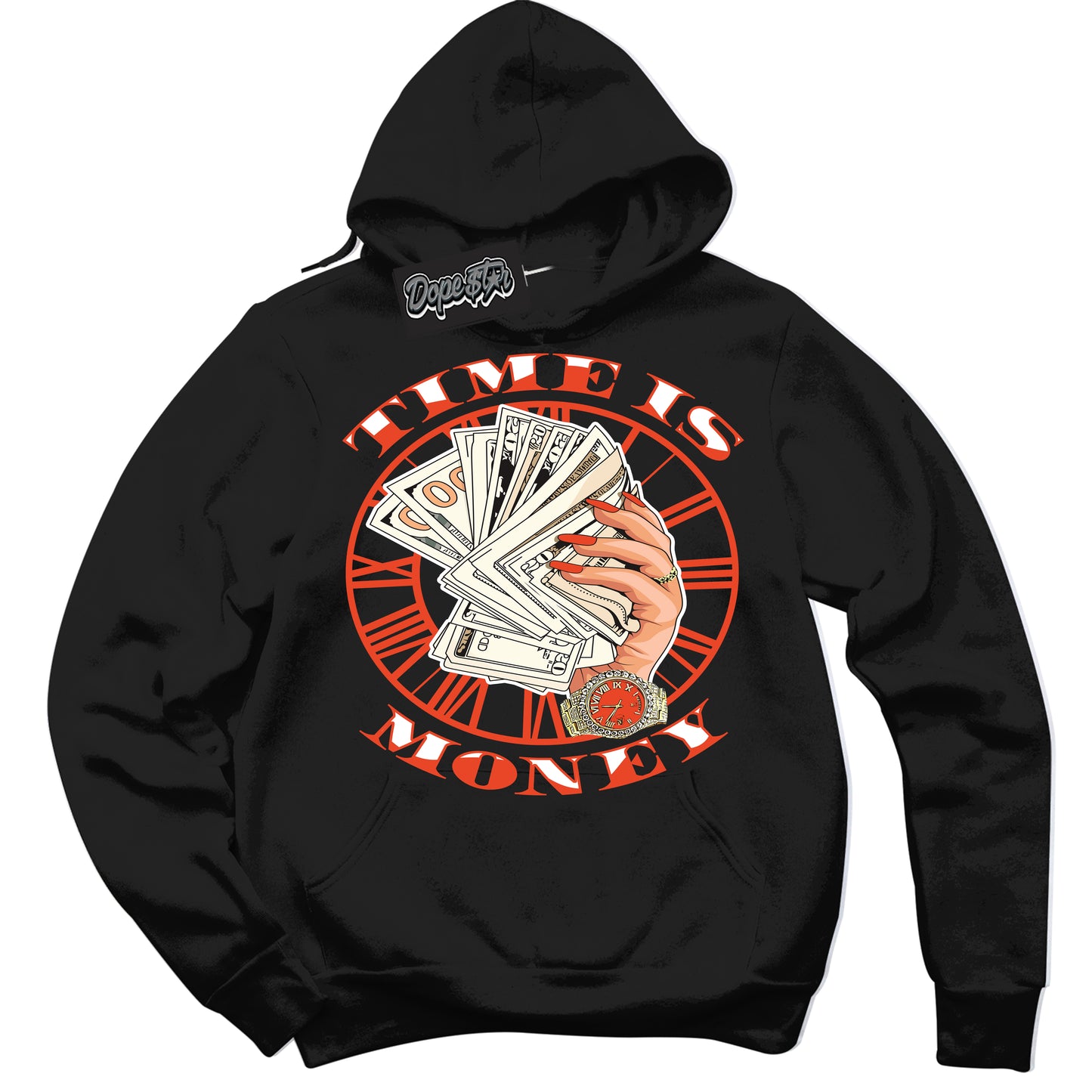 Cool Black Hoodie with “Time Is Money” design that Perfectly Matches Cosmic Clay Dunk.