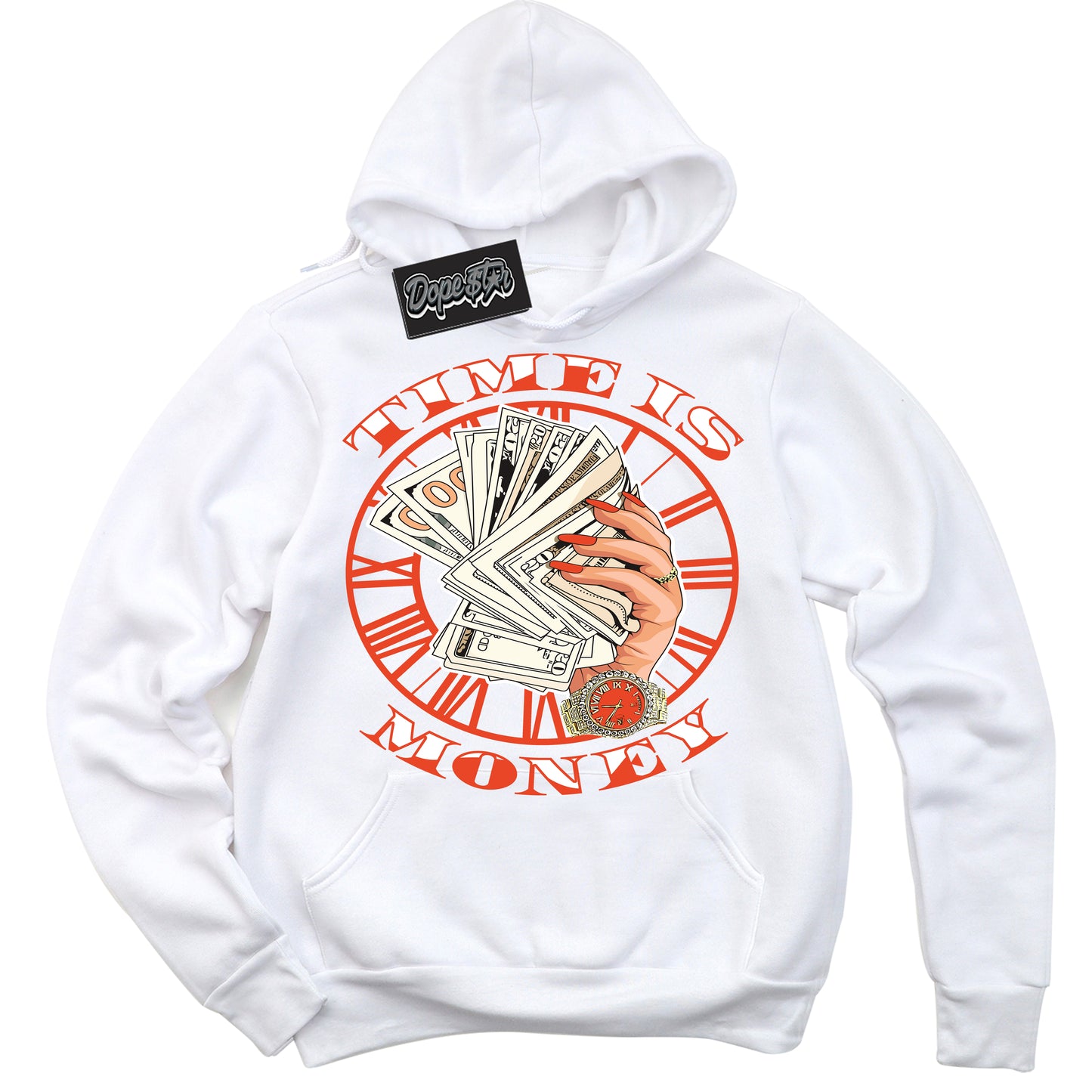 Cool White Hoodie with “Time Is Money” design that Perfectly Matches Cosmic Clay Dunk.