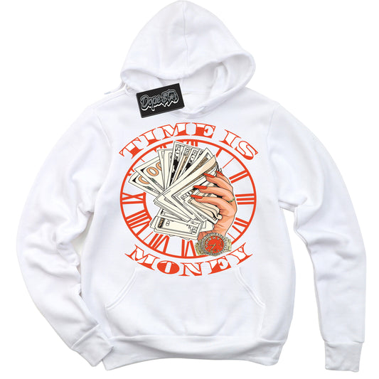 Cool White Hoodie with “Time Is Money” design that Perfectly Matches Cosmic Clay Dunk.