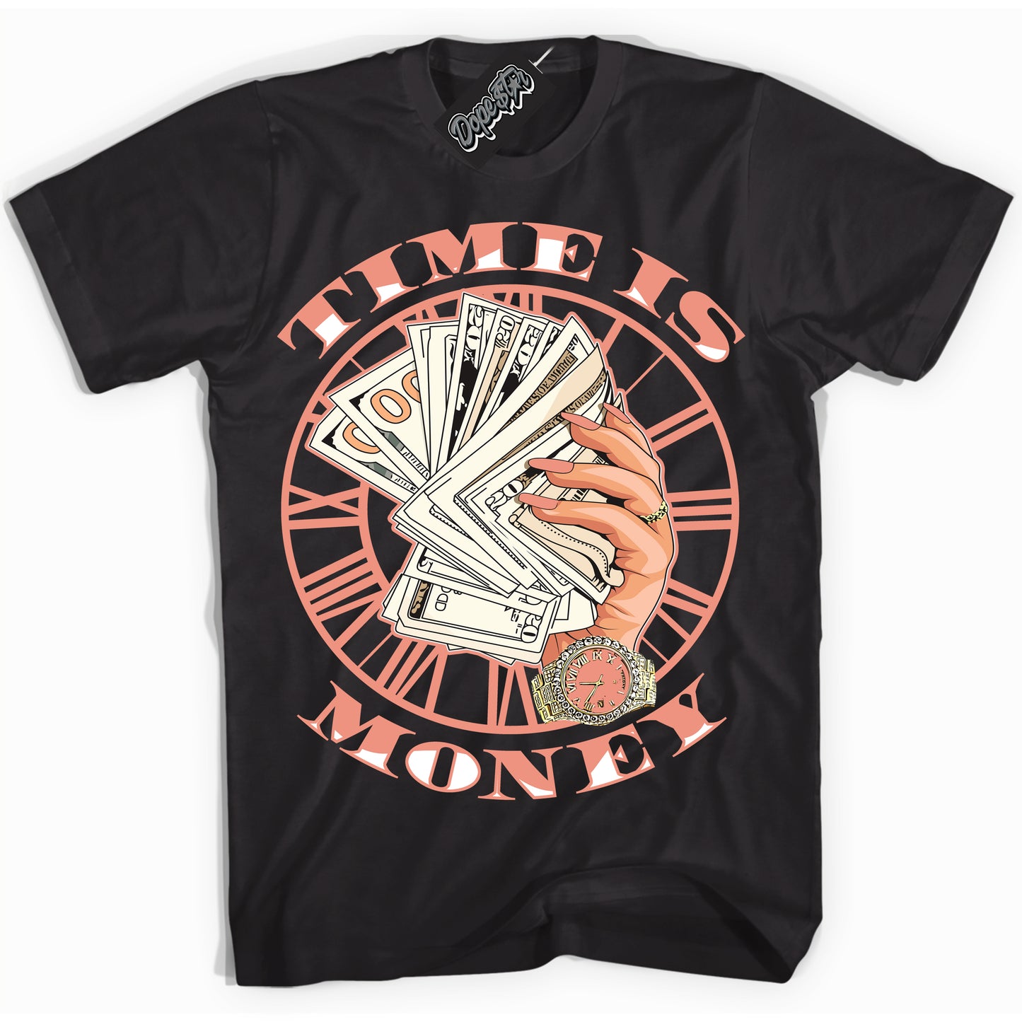 Cool Black Shirt with “Time Is Money” design that perfectly matches Light Wild Mango Dunk.

