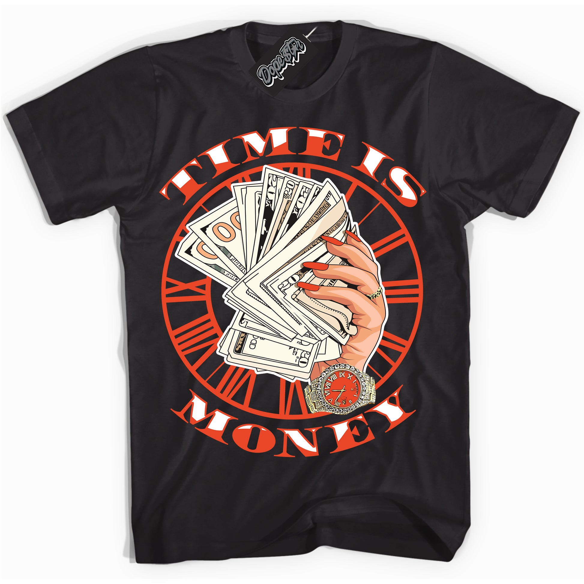 Cool Black Shirt with “Time Is Money” design that perfectly matches Cosmic Clay Dunk.

