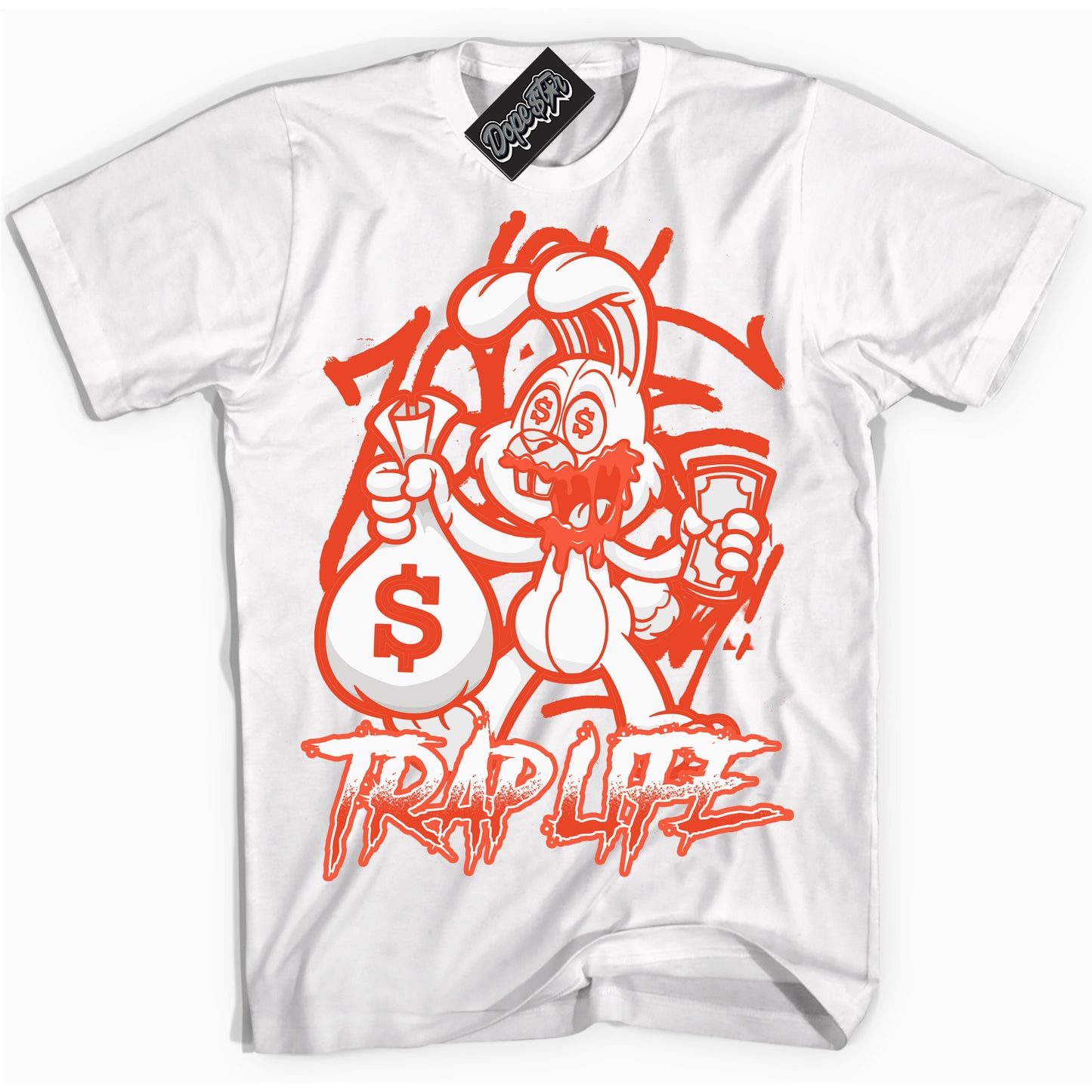 Cool White Shirt with “Trap Rabbit” design that perfectly matches Cosmic Clay Dunk.