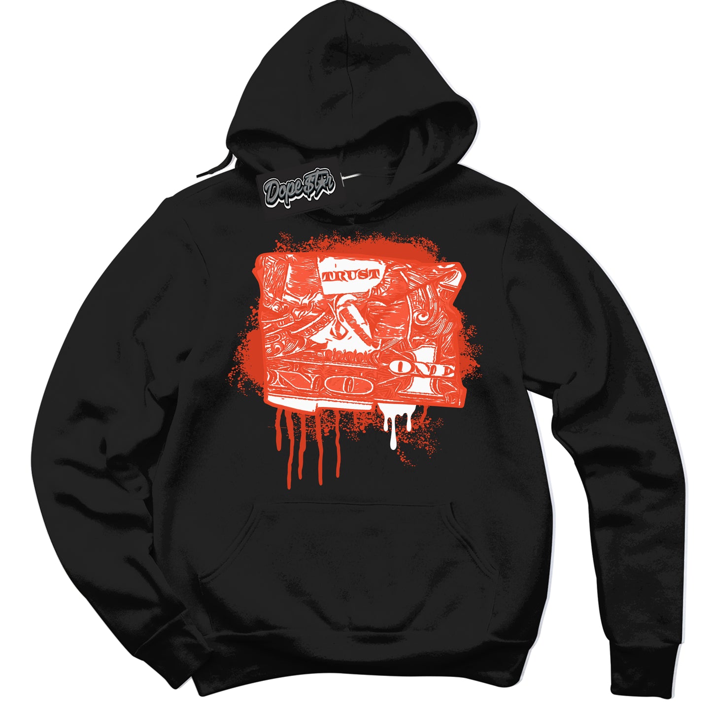 Cool Black Hoodie with “Trust No One Dollar” design that Perfectly Matches Cosmic Clay Dunk.
