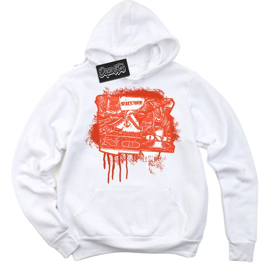 Cool White Hoodie with “Trust No One Dollar” design that Perfectly Matches Cosmic Clay Dunk.