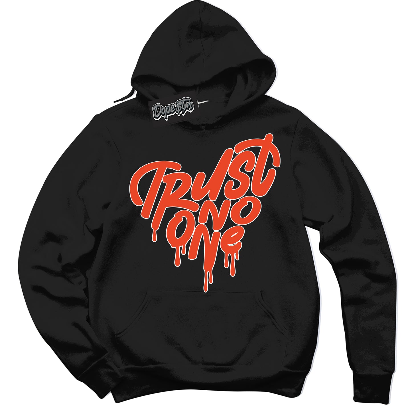 Cool Black Hoodie with “Trust No One Heart” design that Perfectly Matches Cosmic Clay Dunk.