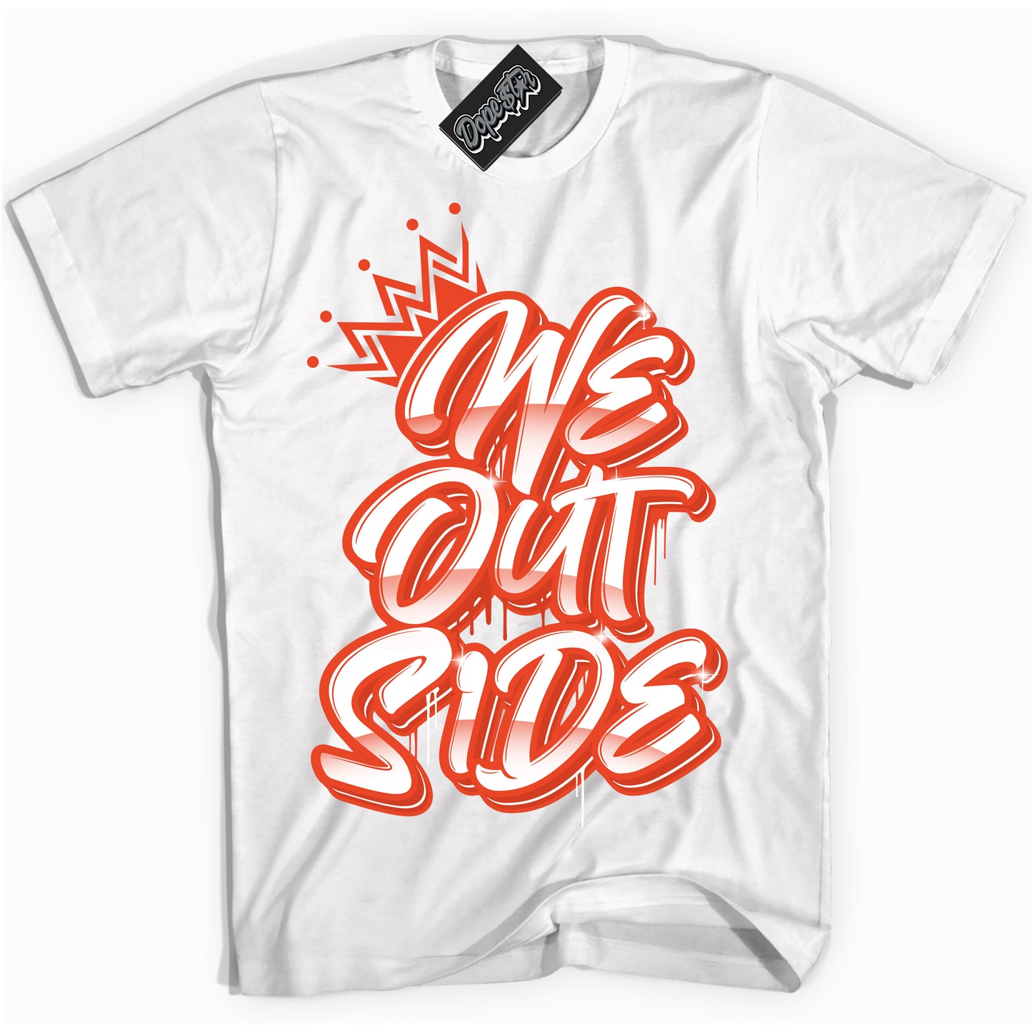 Cool White Shirt with “We Outside” design that perfectly matches Cosmic Clay Dunk.